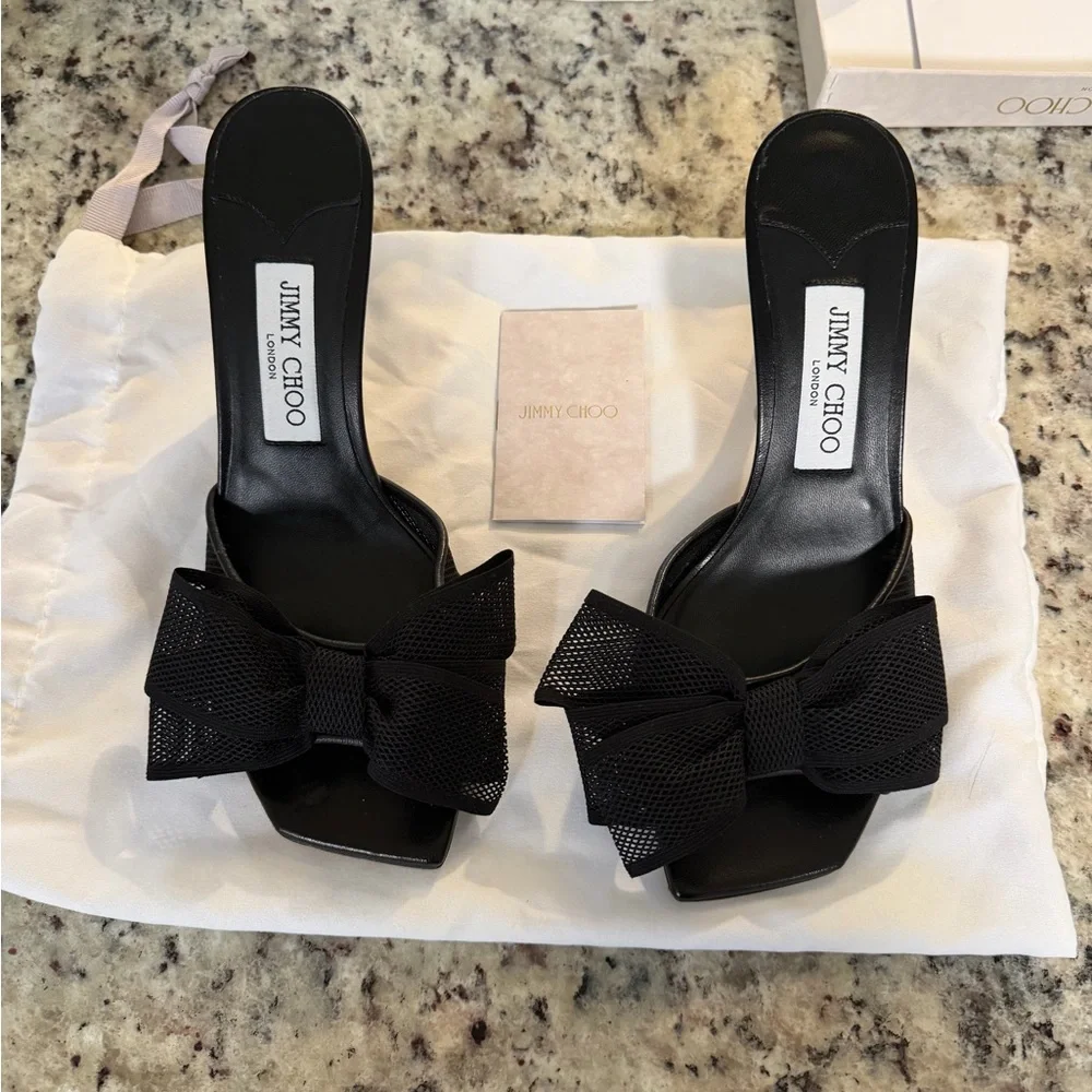 Jimmy Choo Black Mesh Bow Heels - Picture 5 of 8